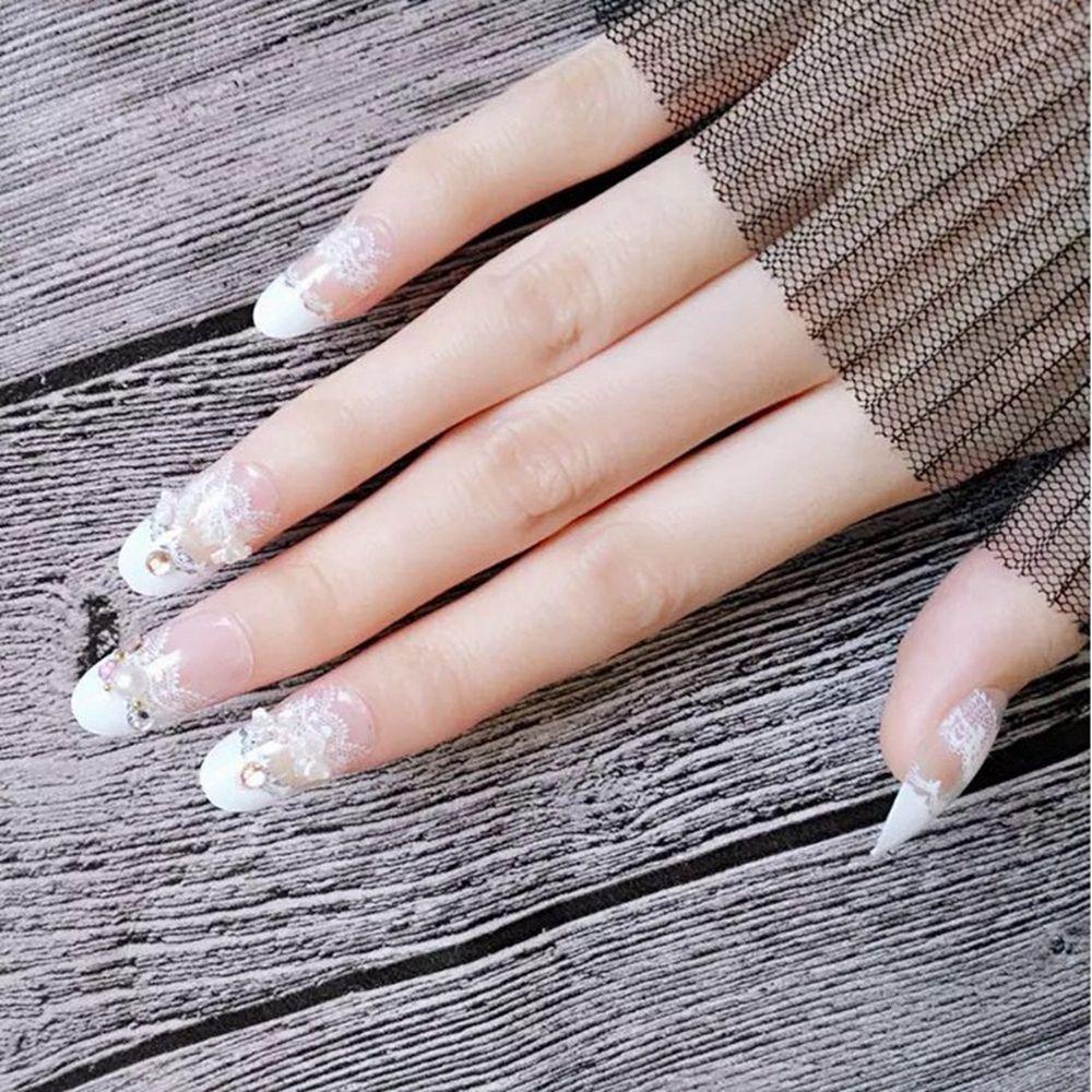 DIACHAVN Bộ Móng Tay Giả Kèm Keo Dán Đính Đá Lấp Lánh Tự Nhiên