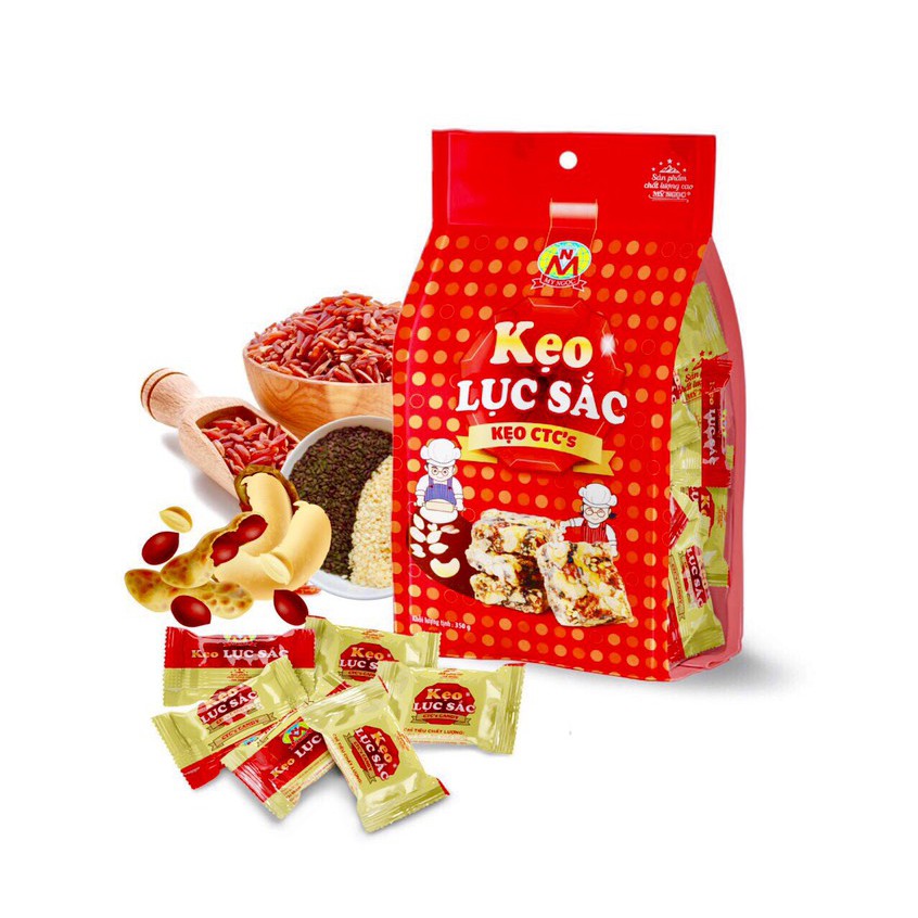 MỸ NGỌC - V350g Kẹo giòn LỤC SẮC có 6 loại ngũ cốc: HẠT ĐIỀU - đậu phộng - MÈ ĐEN - mè trắng - HẠT DƯA - gạo HUYẾT RỒNG