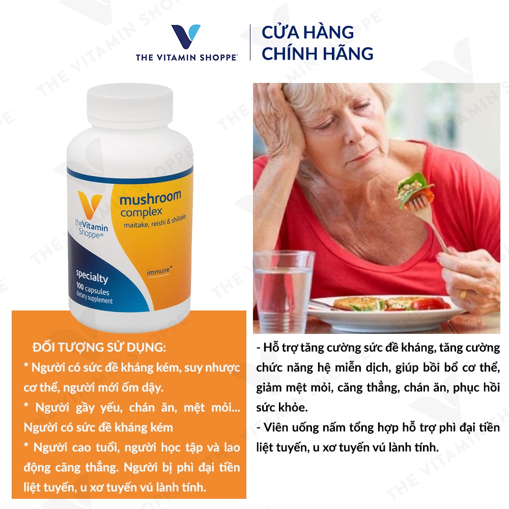 Viên uống nấm tổng hợp tăng sức đề kháng THE VITAMIN SHOPPE Mushroom Complex 100 viên