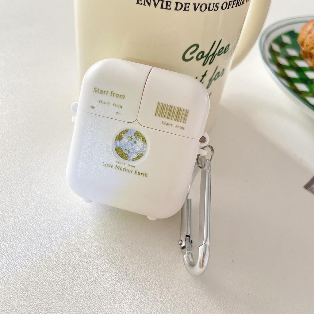 Vỏ Bảo Vệ Hộp Sạc Tai Nghe Bluetooth Airpods 1 2 pro 3 2021 gen3 Bằng PC Cứng Họa Tiết Trái Đất Sáng Tạo Kèm Móc Treo
