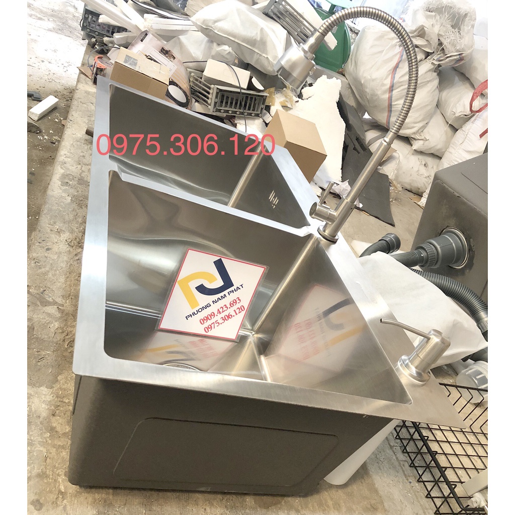 [CHẬU ĐÚC} Chậu Rửa Chén Bát INOX SUS 304 N5 8245 NA.GRAND và xả và Rổ và Vòi chén lò xo lạnh và Bình rửa chén nhựa