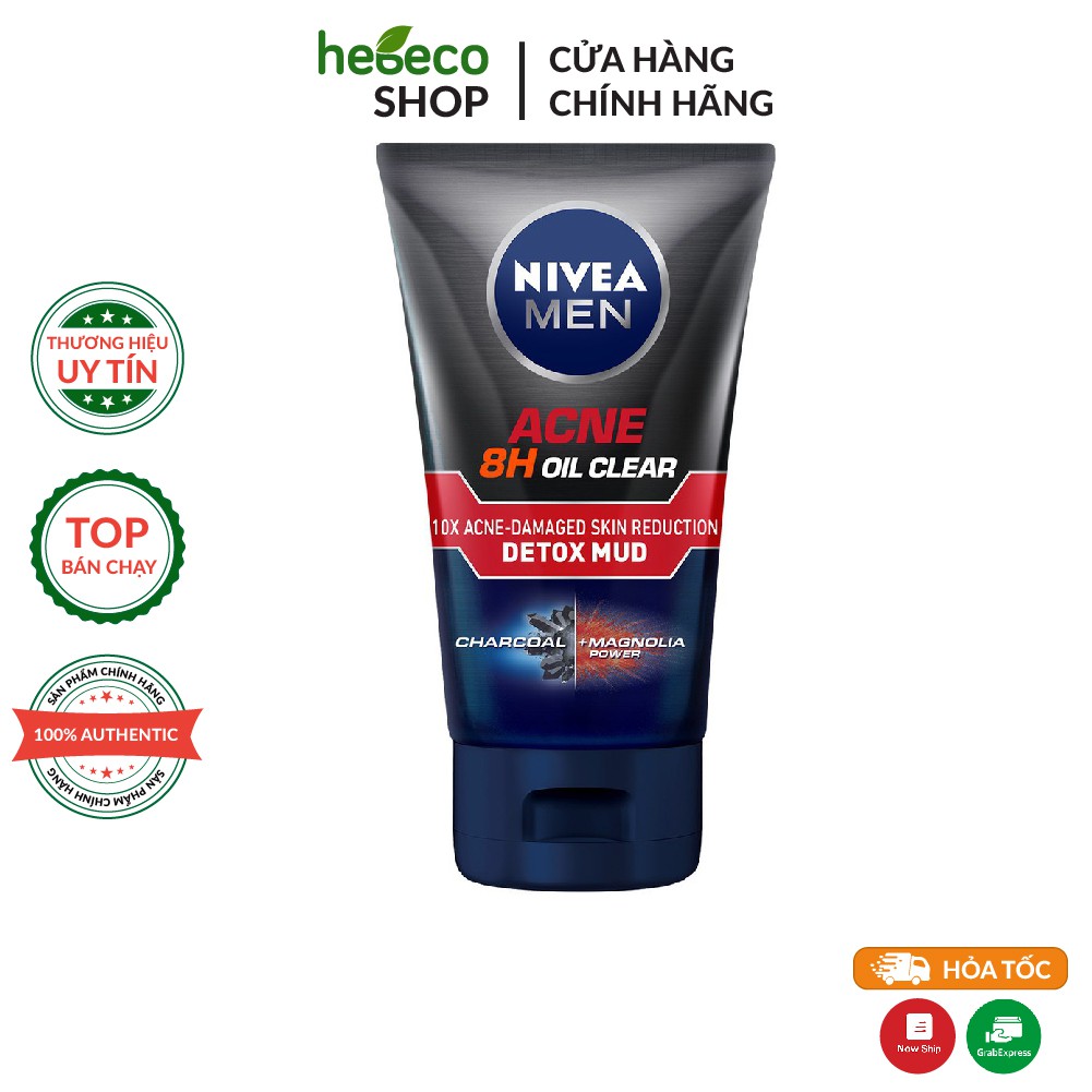 Sữa rửa mặt bùn khoáng Nivea Men Acne 8h Oil Clear kiểm soát nhờn & ngừa mụn 100g - Hàng Chính Hãng