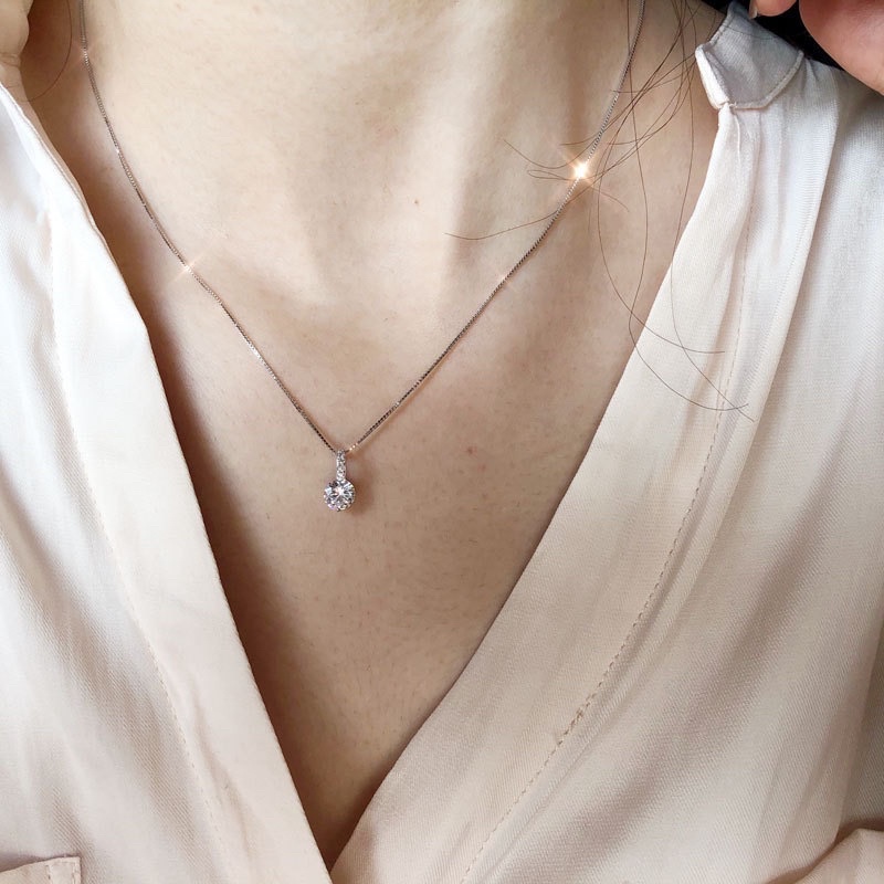 Dây chuyền bạc nữ, vòng cổ bạc 925 mặt đá tròn cao cấp, sang trọng DUYSON SILVER