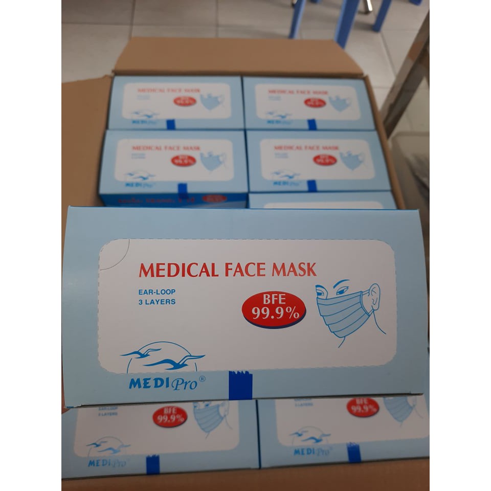 [CHÍNH HÃNG] KHẨU TRANG GIẤY Y TẾ MEDIPRO 3 LỚP.HỘP 50 CHIẾC