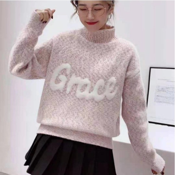 [ XẢ KHO TẾT ] Áo Len Nữ Dày Đẹp Phối Màu Có Chữ Grace - PHMAGRACE
