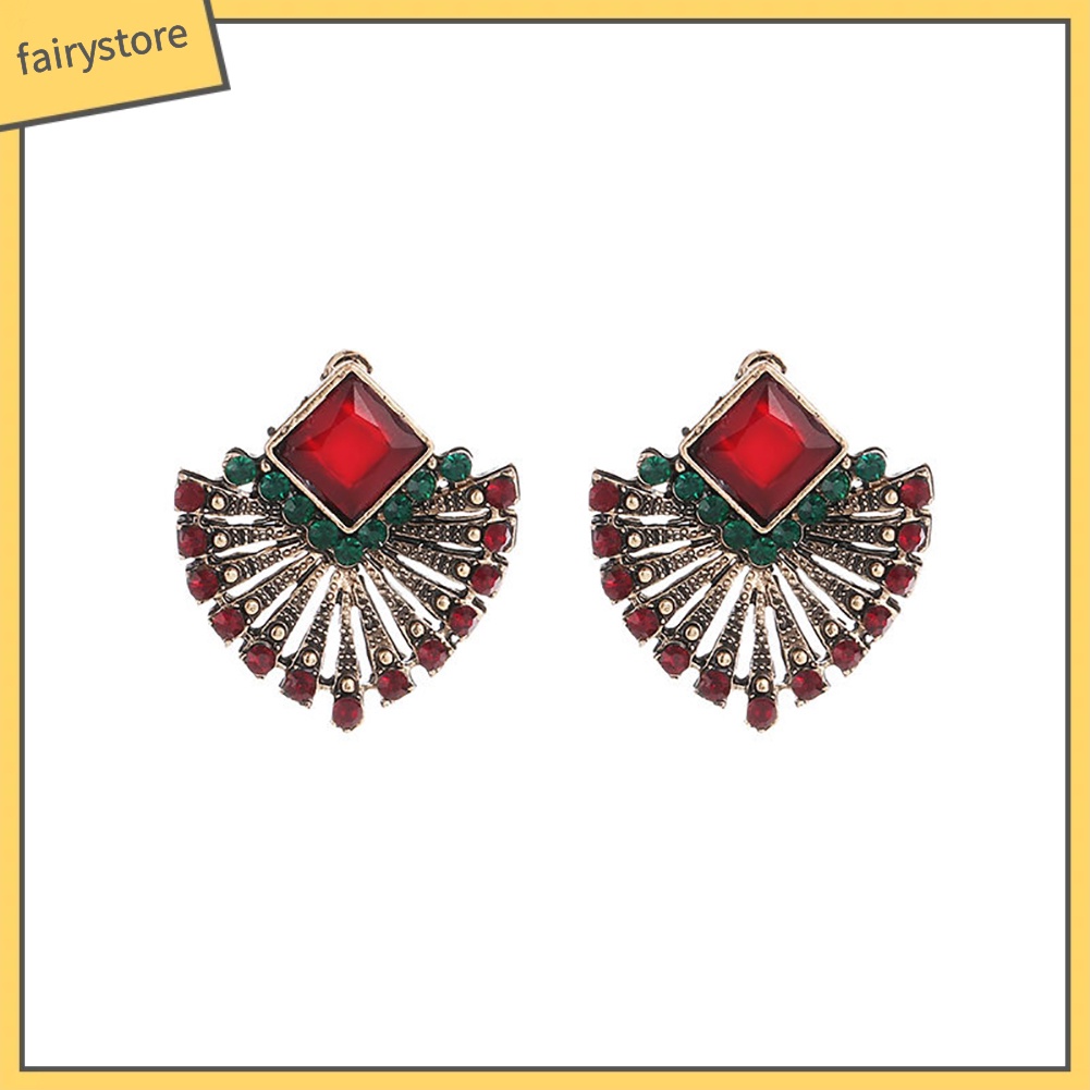 Khuyên Tai Hình Quạt Đính Đá Phong Cách Bohemian Thanh Lịch Dành Cho Nữ