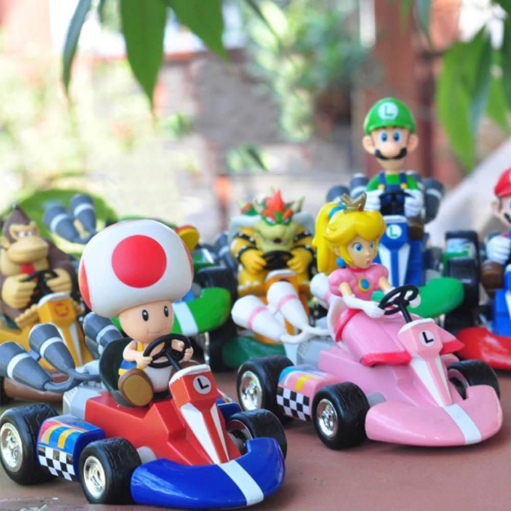 Bộ 6 Mô Hình Nhân Vật Super Mario Bros Kart Pull Back Car Xinh Xắn