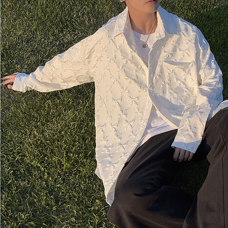 Áo Sơ Mi Tay Dài Dáng Rộng Màu Trơn In Họa Tiết Thời Trang Hàn Quốc Trẻ Trung Cho Nam
