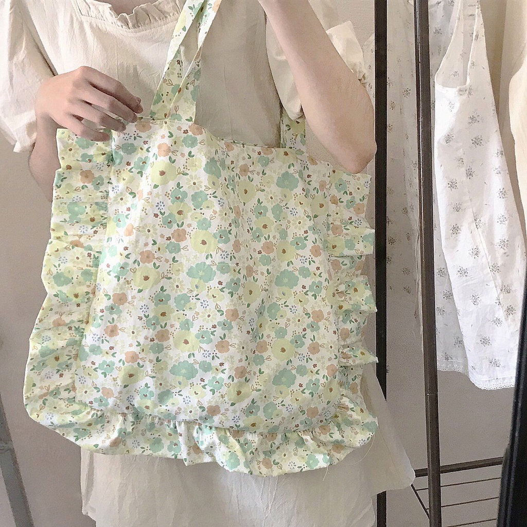 Túi tote vải phong cách Hàn Quốc hoa nhí đeo vai phối bèo - Cloudy Day