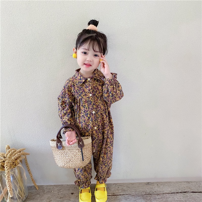 Jumpsuit hoa nhí cổ bẻ tay dài Hàn Quốc - Hàng Quảng Châu Cao Cấp