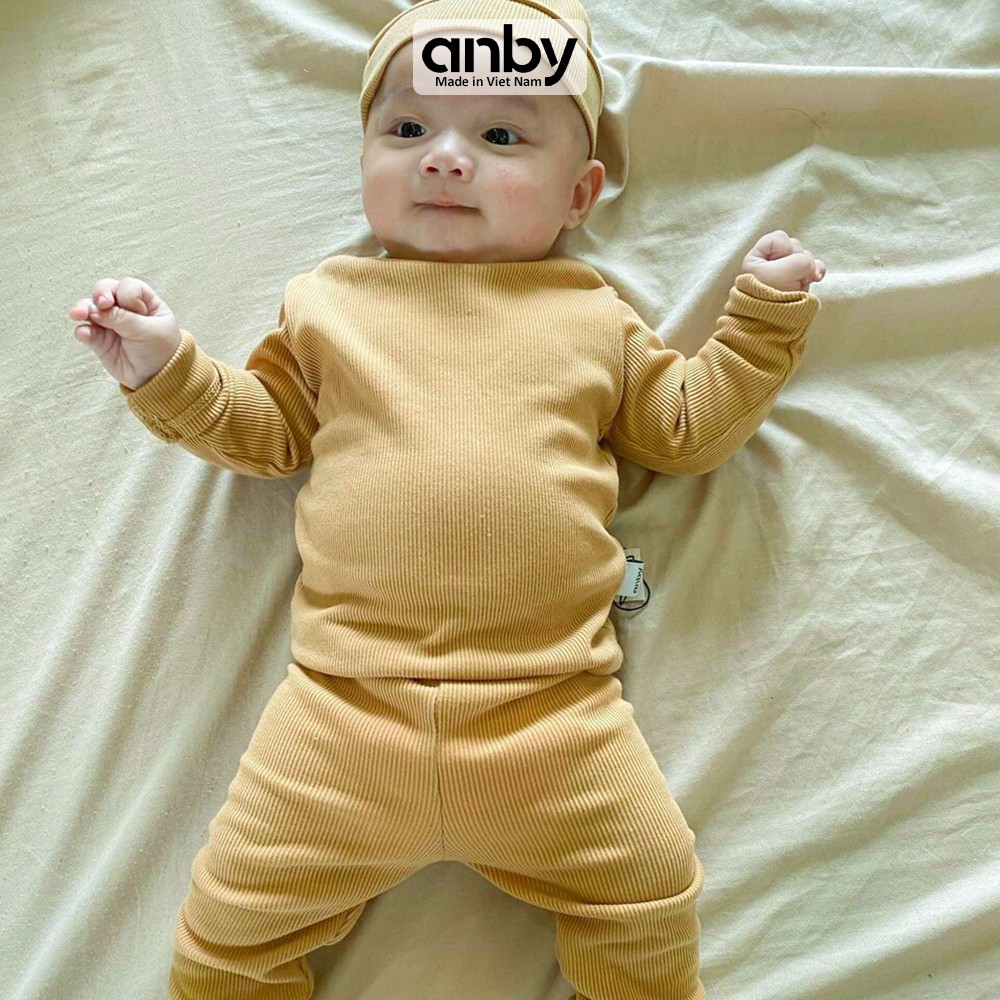Bộ quần áo dài tay body trẻ em ANBY unisex nhiều màu cho bé từ sơ sinh đến 4 tuổi kèm nón củ tỏi AB06