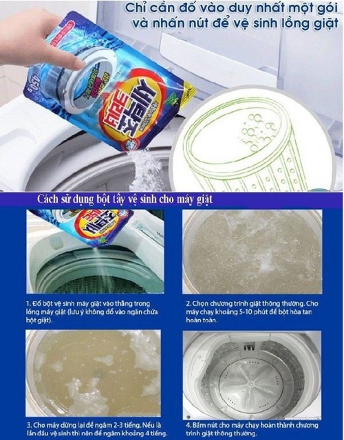 SET 2 Túi Bột tẩy lồng máy giặt diệt khuẩn 450gram