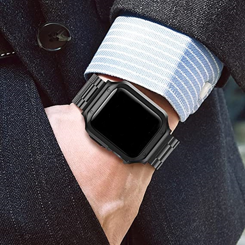Bộ Ốp Bảo Vệ Bằng TPU + Dây Đeo Bằng Thép Không Gỉ Cho Apple Watch Band 45mm 44mm 42mm 41mm 40 / 38 series 3 4 5 6 se 7