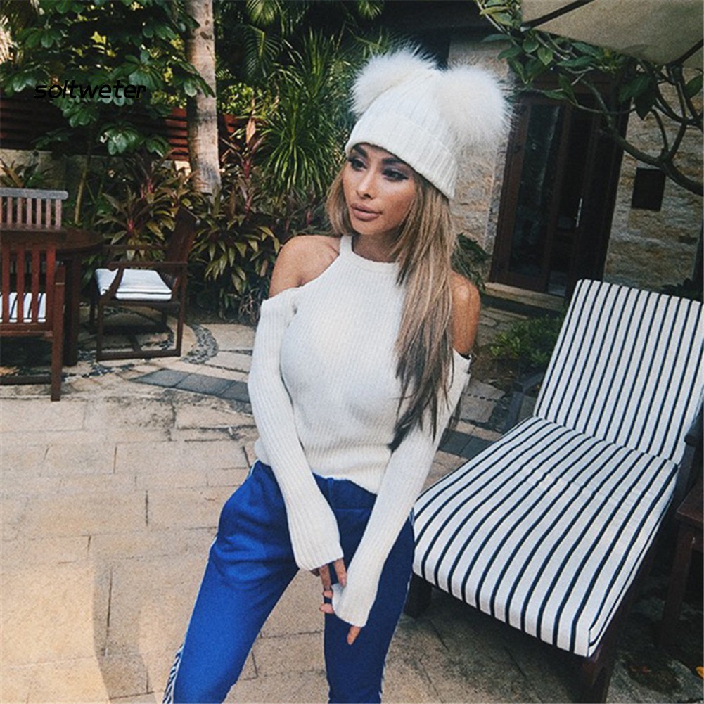 Nón beanie thiết kế hai quả bông tròn thời trang dễ thương