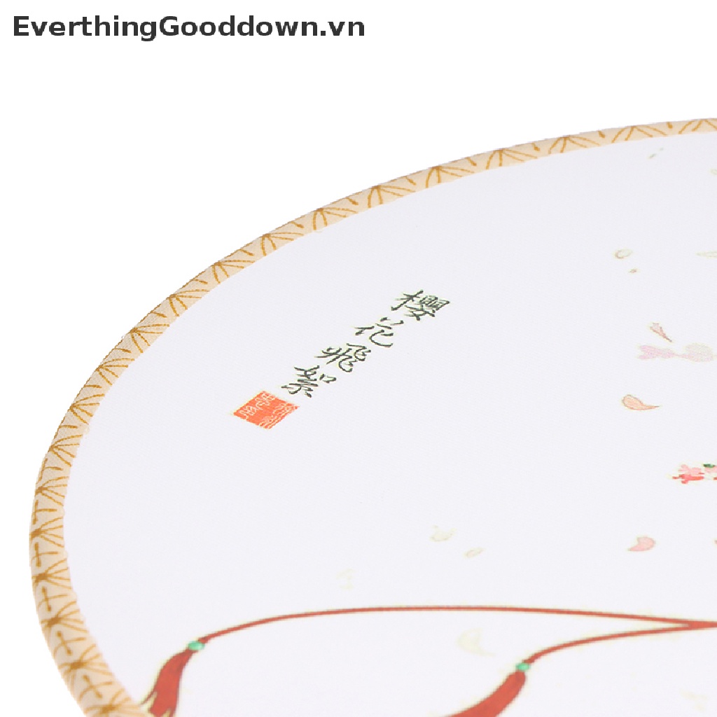 Everthinggooddown Quạt Tròn Cầm Tay Bằng Gỗ In Họa Tiết Phong Cách Trung Hoa Cổ Điển