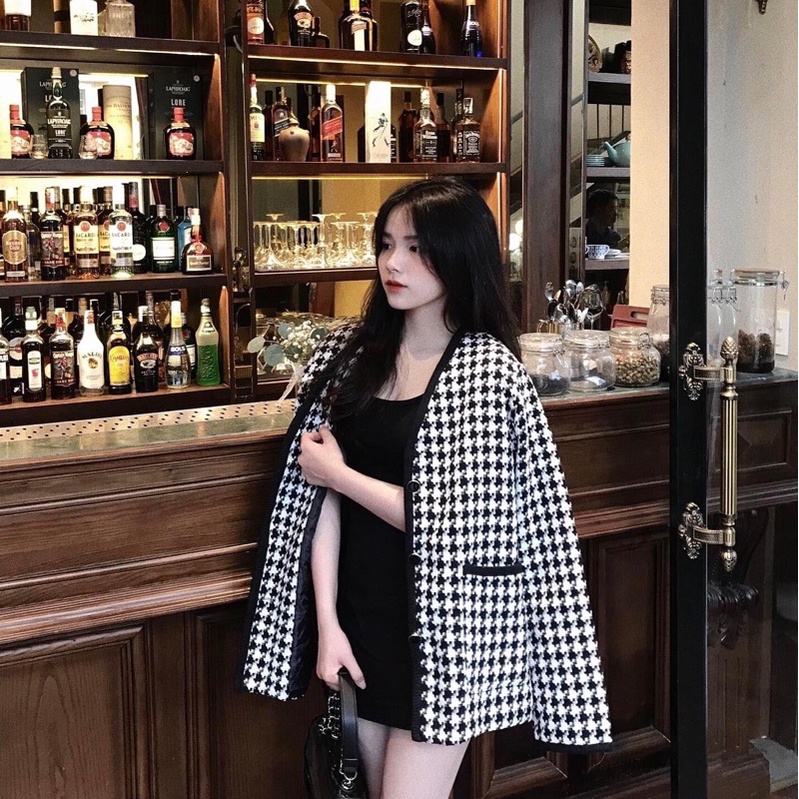 ÁO KHOÁC NỮ THU ĐÔNG - ÁO TWEED LEN DỆT  - KẺ DỌC PHONG CÁCH HÀN QUỐC - CÓ BIGSIZE
