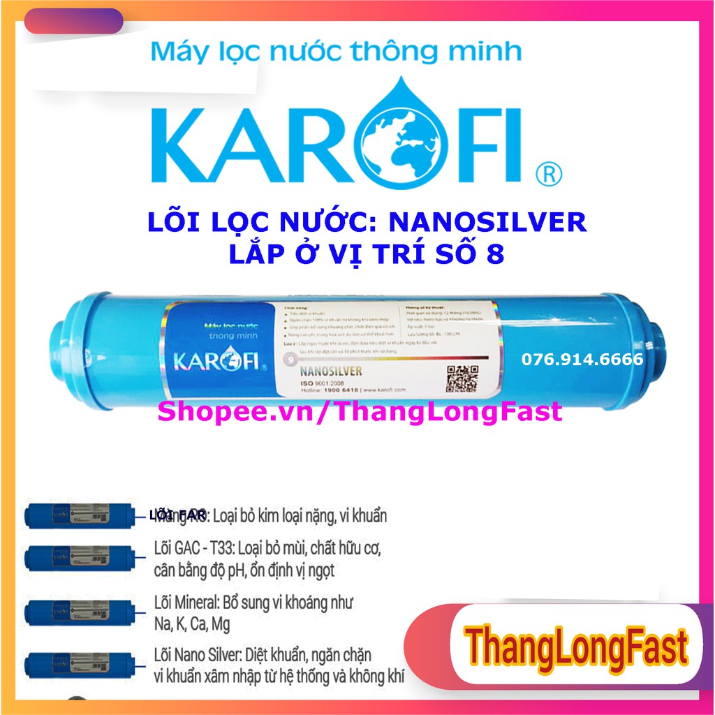 COMBO 8 LÕI LỌC NƯỚC KAROFI CHÍNH HÃNG - GỒM BỘ LÕI 123, MÀNG RO, T33, MIN, FAR, NANO