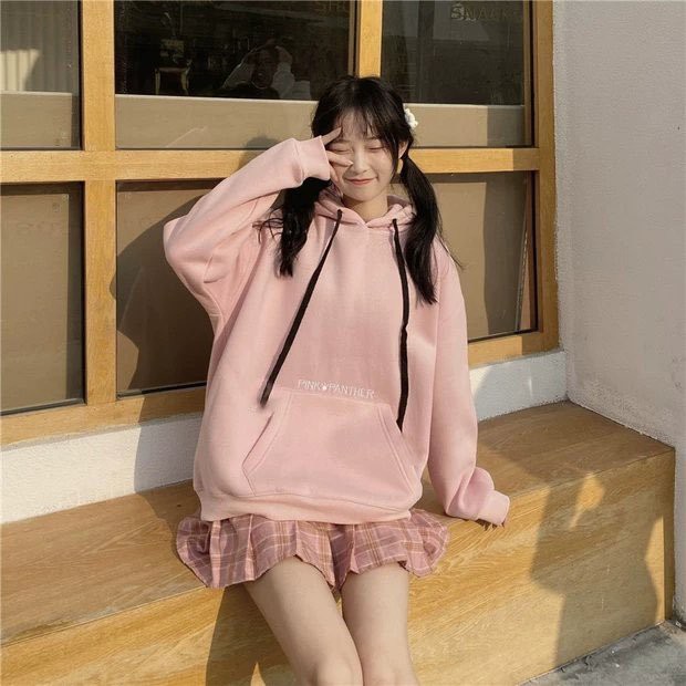 Áo hoodie nữ Pink Panther thêu báo hồng phối nón i hình siêu Hot 2021