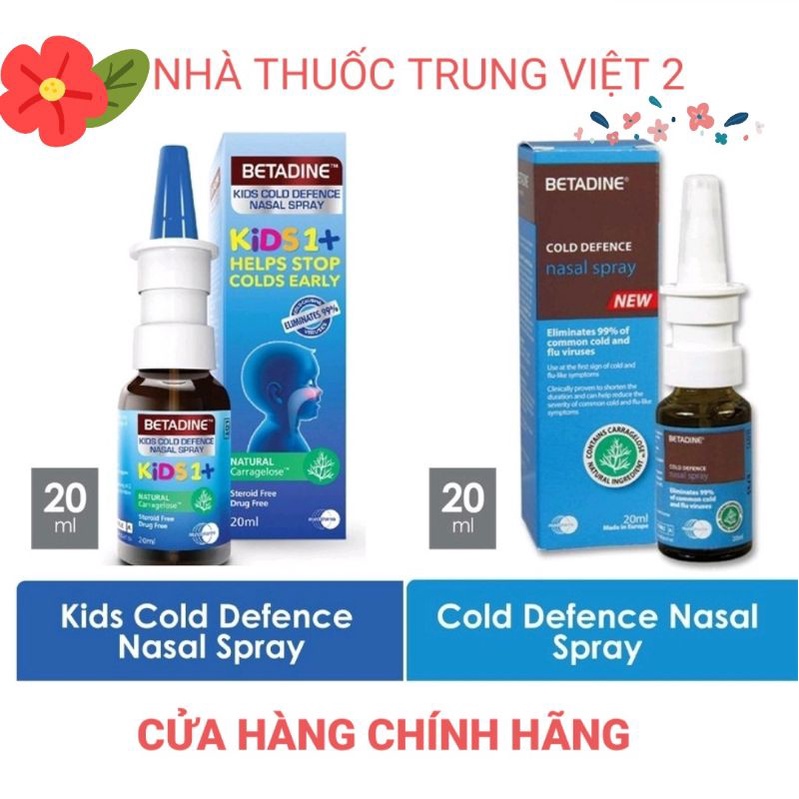 BETADINE Cold Defence Nasal Spray betadin xit mui nguoi lon và em bé trên 1 tuổi chai 20ml