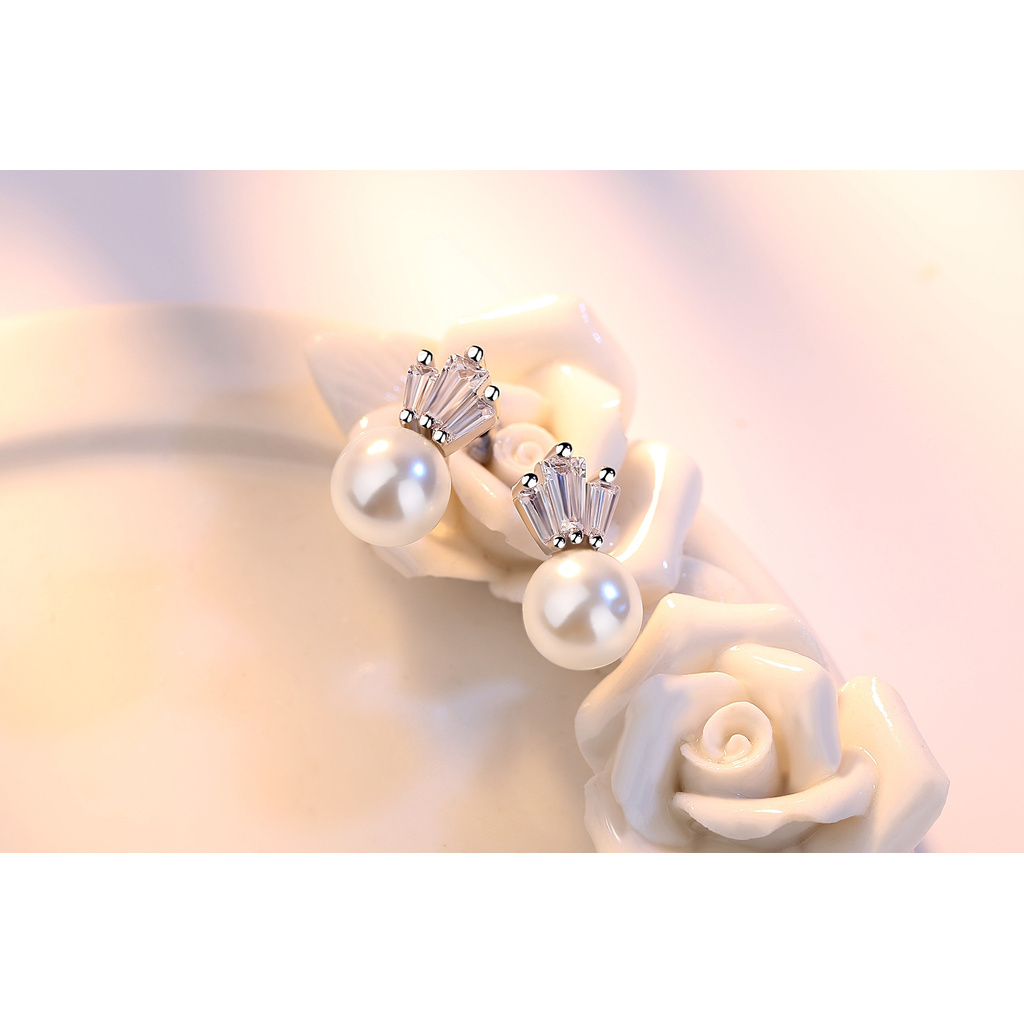 Bông Tai Xỏ Lỗ Hình Vương Miện Bằng Bạc 925 Đính Ngọc Trai Thời Trang Hàn Quốc Đơn Giản Cho Nữ-S1