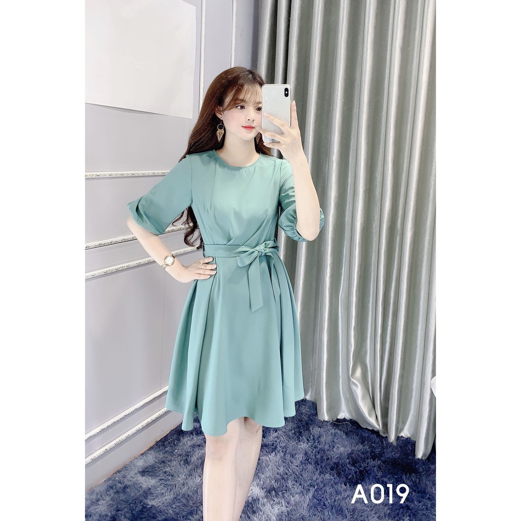 Đầm Công Sở Dáng Suông Có Đai Thắt Eo -  Lady Mode Store  A019 Màu Xanh Ngọc