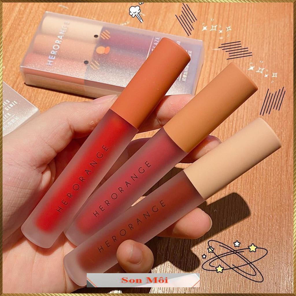 Set 3 cây son kem lì Herorange Fluffy Lip Glaze trang điểm môi HT2