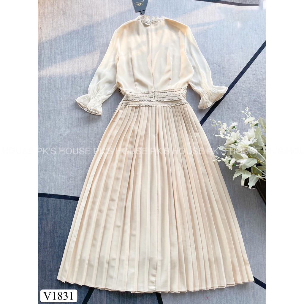 Váy Thiết Kế Dáng Xoè Phối Nơ Dập Ly V1831, Đầm Thiết Kế Ren Tiểu Thư Cao Cấp - PK Official | BigBuy360 - bigbuy360.vn