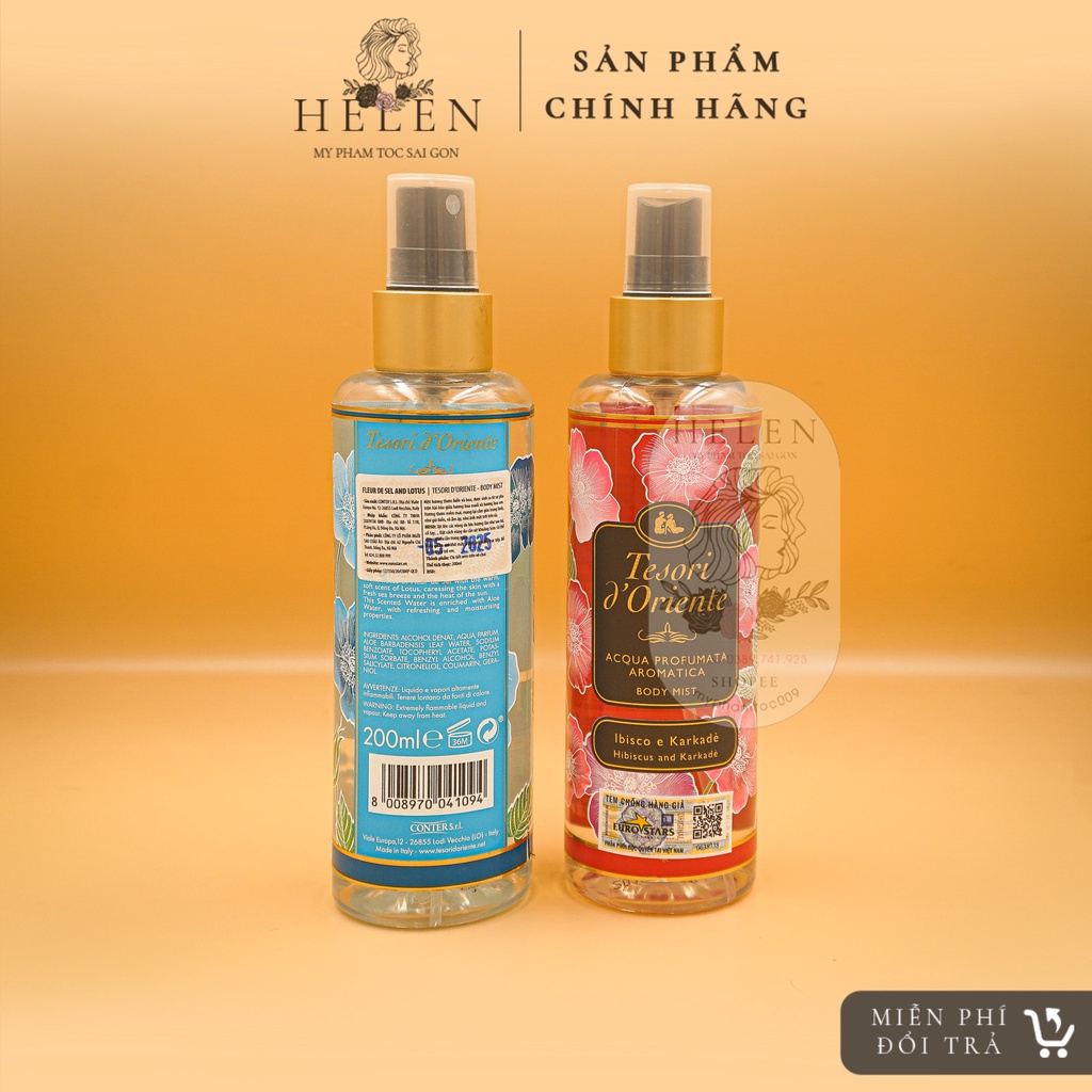 Xịt Thơm Body Mist Dưỡng Ẩm Body TESORI D ORIENTE Hương Nước Hoa Cao Cấp