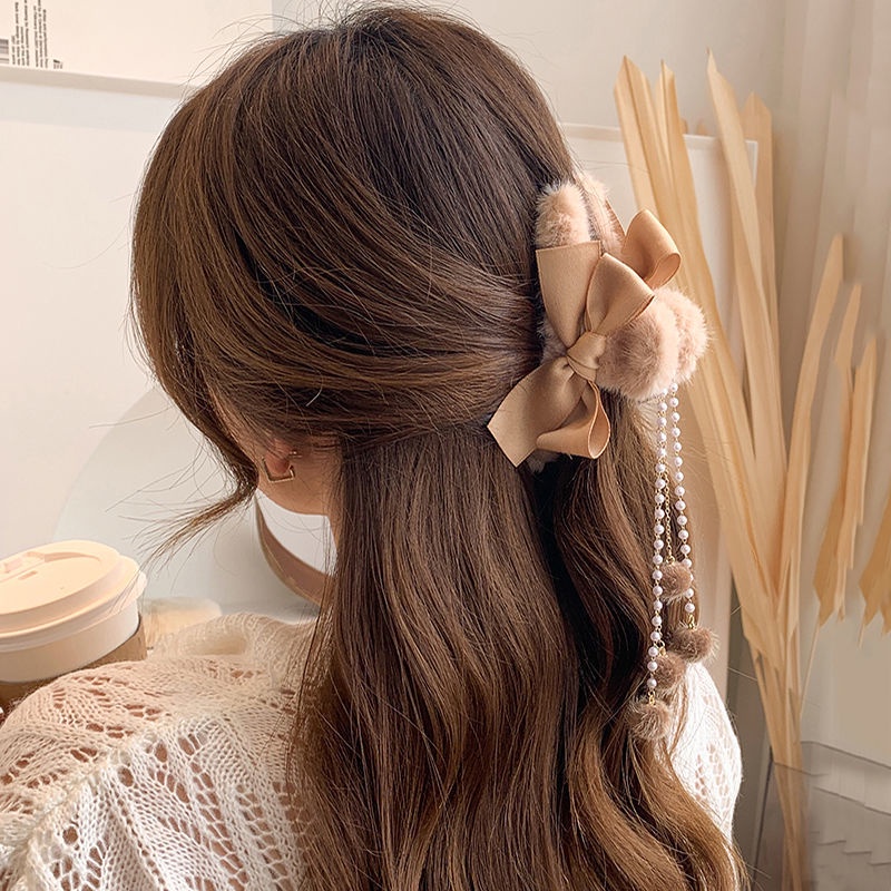 Kẹp Tóc Hình Nơ Đính Ngọc Trai Thời Trang Hàn Quốc