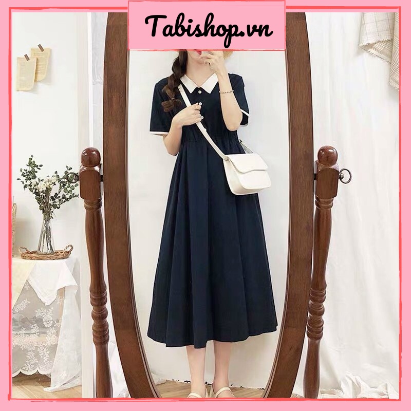 Đầm babydoll cổ sơ mi, váy ulzzang dáng dài maxi màu xanh mát mắt mặc hè siêu xinh