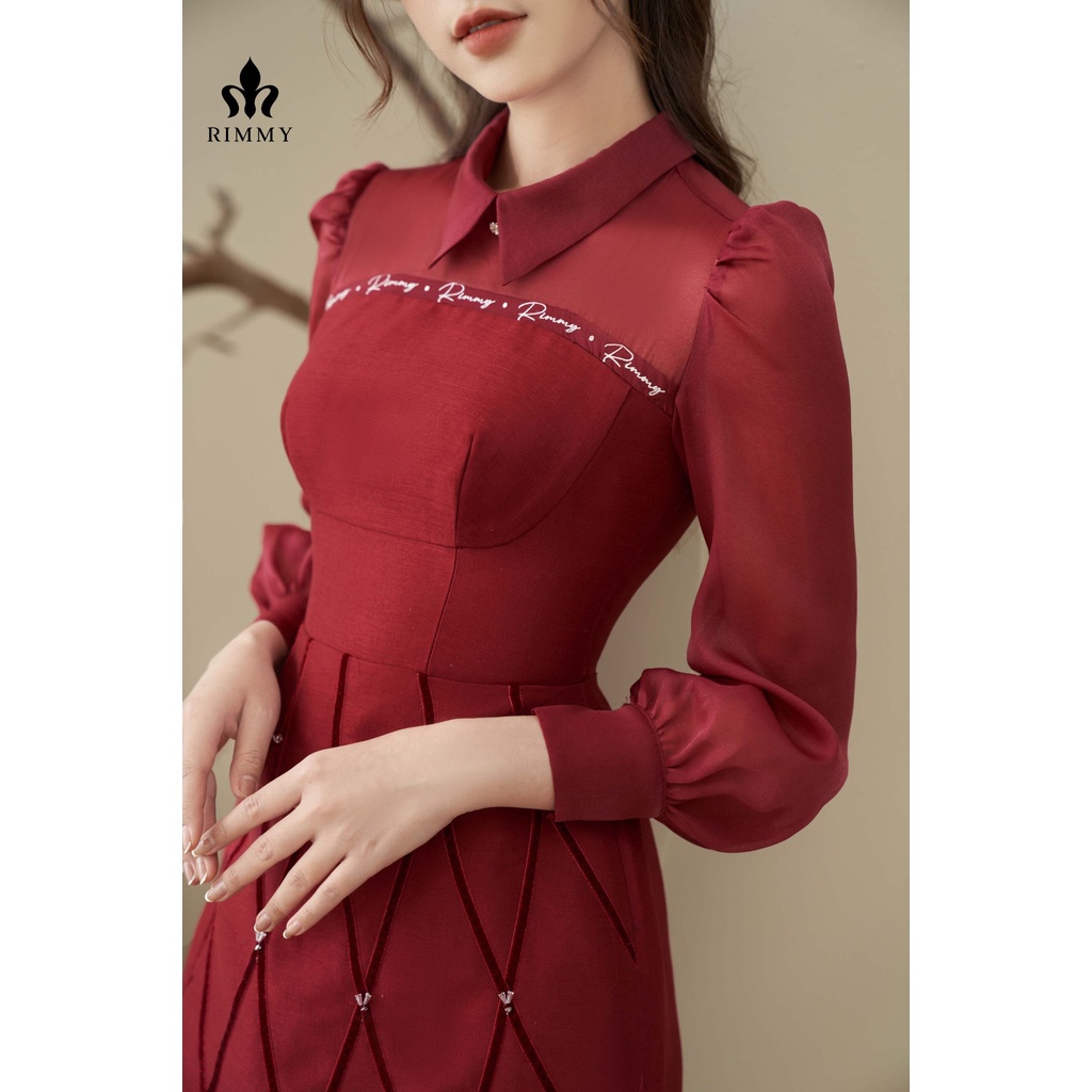 Váy hoạ tiết đan đỏ dây nhung Femi Dress