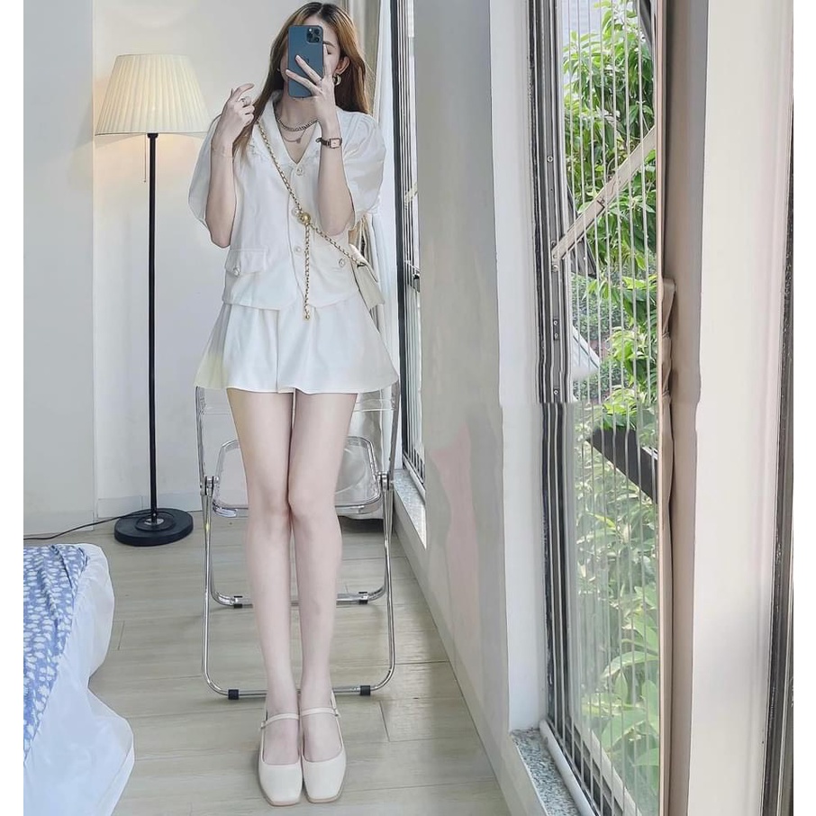 Set chân váy tiểu thư trắng tinh khôi cúc ngọc viền ren LT190