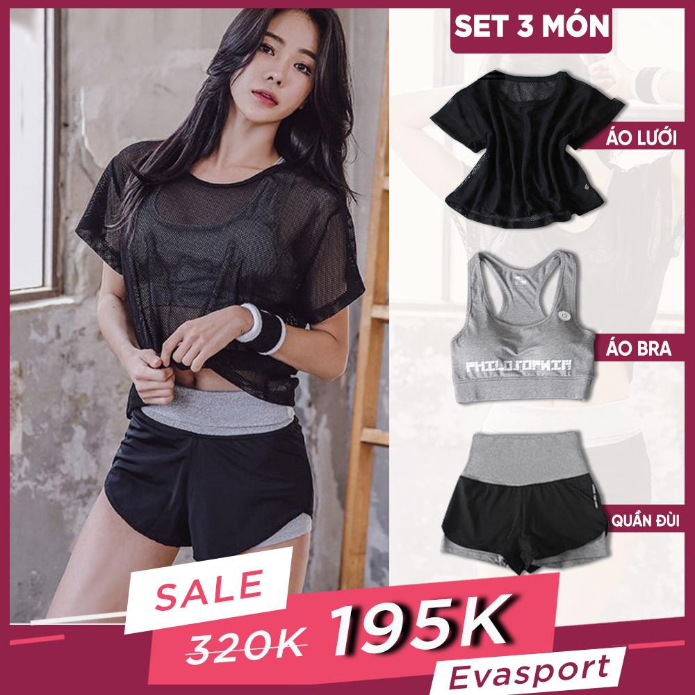 ◊ﺴ๑Set bộ đồ tập gym nữ ngắn gồm áo bra lưới quần đùi 2 lơp yoga aerobic thể thao co giãn