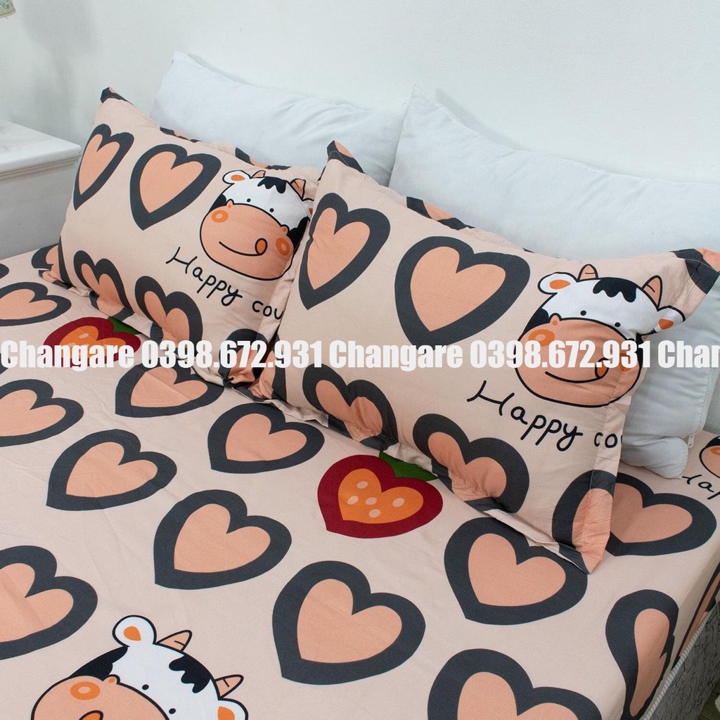 Bộ chăn ga gối cotton Poly Bò trái tim cute mẫu mã đa dạng đủ kịch thước m6 m8 2m2