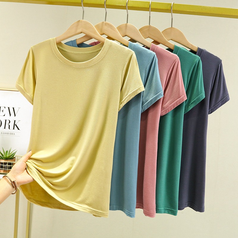 Áo Thun Tay Ngắn Cổ Tròn Màu Trơn Chất Liệu cotton Phong Cách Hàn Quốc Thời Trang Cho Nữ 2022