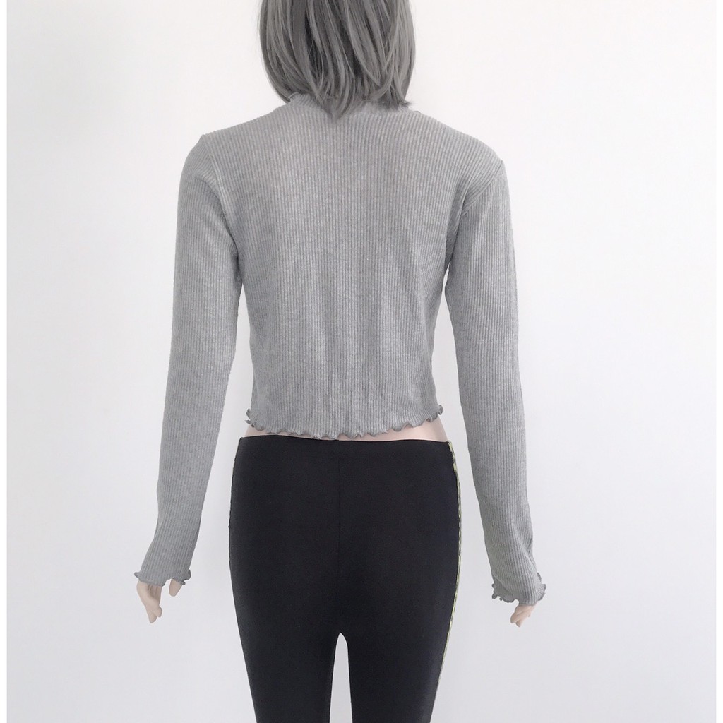 Áo croptop xám dài tay form ôm vnxk