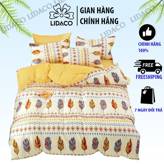 Bộ chăn ga gối cotton Lidaco decor phòng ngủ vintage - Lông Chim Thổ Cẩm ( SP001279)