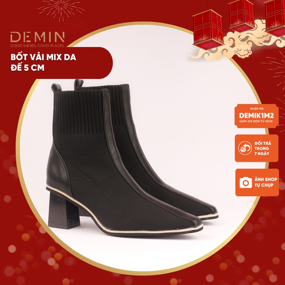 Giày Bốt Vải Nỉ Nữ DEMIN Boot Cao Cổ Đế 5cm Thời Trang Nữ Sang Chảnh  - KBS052