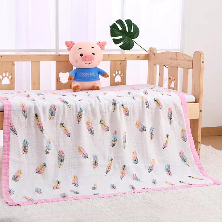 [ HÀNG LOẠI 1] Chăn xô sợi tre bo viền 4 lớp xuất NHẬT cho bé KT 110x120cm (túi zip)