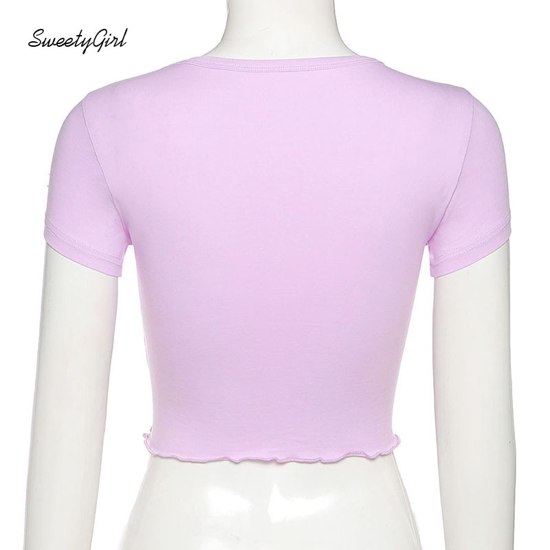 Áo Croptop Tay Ngắn Cổ Tròn In Họa Tiết Hoạt Hình Dành Cho Nữ