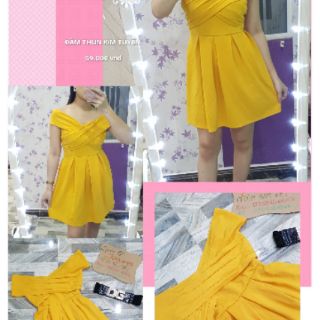 Đầm xòe xếp li bẹt vai [ HÌNH THẬT]