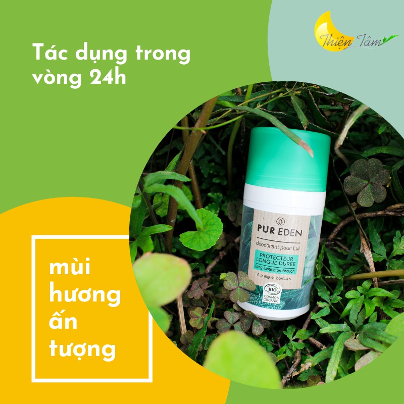 Lăn khử mùi  hữu cơ PUR EDEN 50ml  tiêu chuẩn ORGANIC nhập khẩu Pháp  Khử mùi dài lâu. Lăn nách dành cho Nam và Nữ