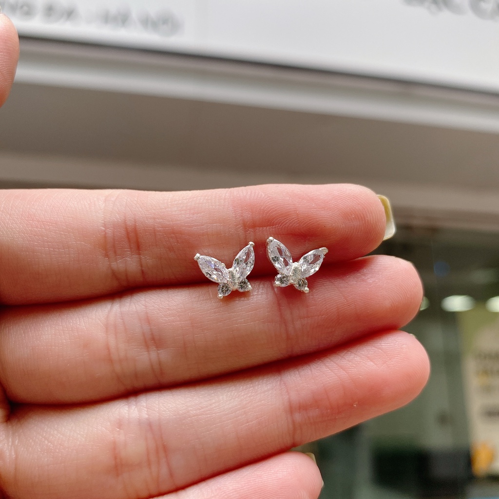 Khuyên Tai Bạc Ta CaoBac Jewellery Hoa Tiết Hình Con Bướm Đính Đá Lấp Lánh Đơn Giản Làm Quà Tặng Cho Bạn Gái