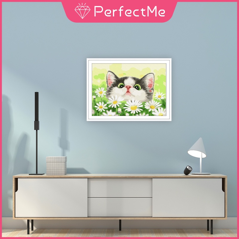 Bộ tranh đính đá 5D họa tiết chú mèo và hoa độc đáo kích thước 40×30cm DIY dùng trang trí nhà cửa