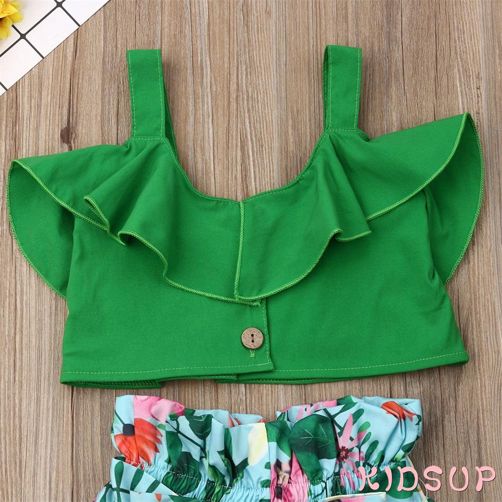 Bộ Áo Croptop + Quần Short Mùa Hè Cho Bé Gái