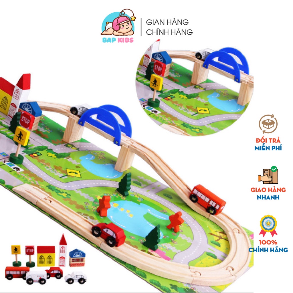Đồ chơi xếp hình lắp ráp mô hình giao thông đường phố 40 chi tiết - Đồ chơi gỗ Bapkids
