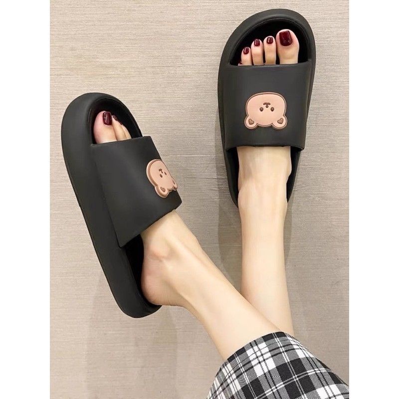 Dép Bánh mì gấu siêu cute, Dép quai ngang nữ độn đế chống trơn trượt.
