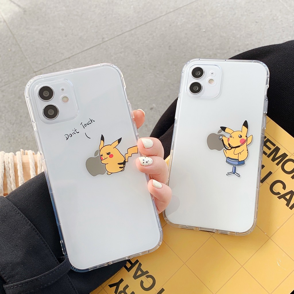 Cặp đôi hoạt hình Pikachu ứng dụng cho điện thoại di động Vỏ mềm trong suốt iPhone 12mini 12 Pro Max 11 Pro Max SE 2020 X XS XSMAX XR 6 6s 7 8  Plus 6+ 7+ 8+