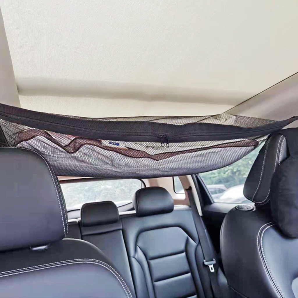 Pu Túi Lưới Đựng Đồ Dùng Treo Trần Xe Hơi Bằng Polyester Có Dây Kéo Điều Chỉnh Được Độ Cứng Cao