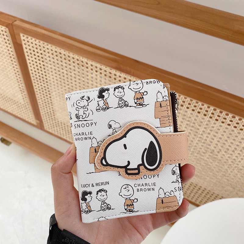 Ví Ngắn Nữ In Hình Cún Snoopy Da Pu Đựng Thẻ Xinh Xắn